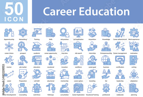 Career Education Icon Collection and Symple Concept mixed blue color	