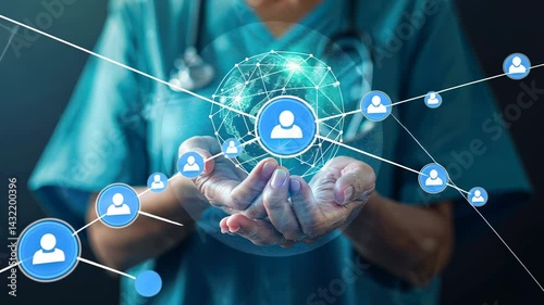 Global Healthcare Network: Doctor's Hands Holding a Connected World