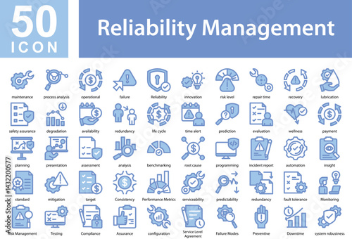 Reliability Management Icon Collection and Symple Concept mixed blue color	