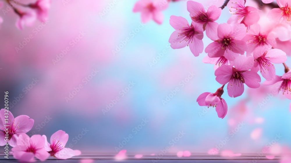 Delicate Cherry Blossom Branches Against Soft Blue Background