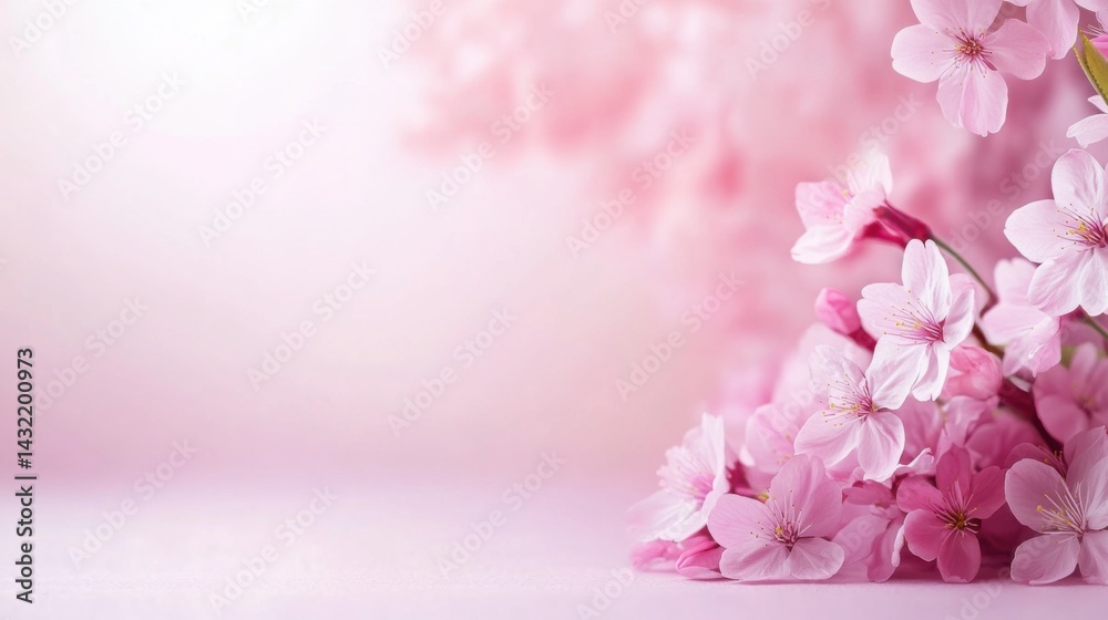 Delicate Cherry Blossom Petals on Soft Pink Background for Spring