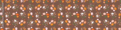 Simple whimsical modern floral abstract border shape seamless pattern. Trendy pastel color banner with hand drawn playful style for edging trim, wash tape and summer texture ribbon background.
