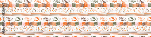Simple whimsical modern abstract border shape seamless pattern. Trendy pastel color banner with hand drawn playful style for edging trim, wash tape and summer texture ribbon background.