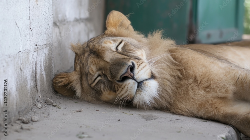 Naklejka premium Captive animal - restricted life, enclosed space, controlled habitat, artificial home, limited freedom, confined existence, human care, unnatural setting, observed creature, zoo environment.