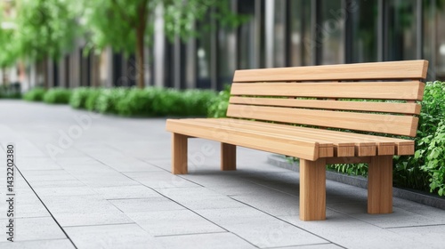 Obraz na płótnie Wooden Bench on Pavement Surrounded by Greenery in Urban Setting w salonie