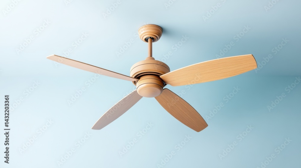 Modern Ceiling Fan with Wood Blades in Bright Indoor Room