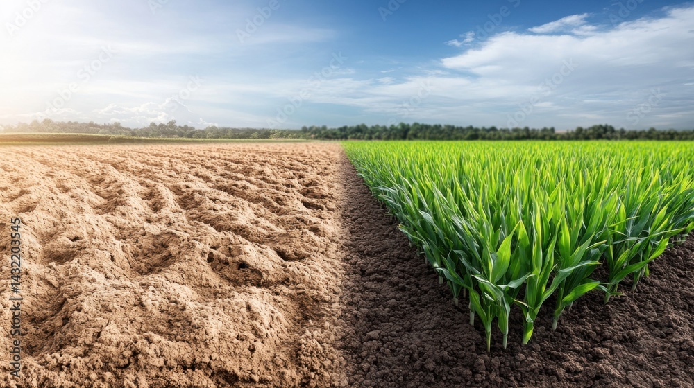 Transformation of Agricultural Land from Barren Soil to Lush Growth