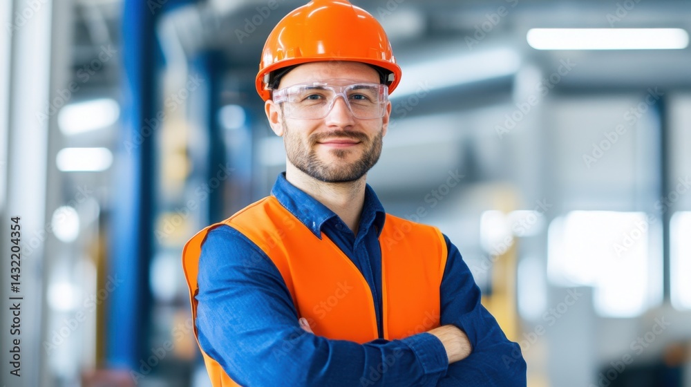 Confident Construction Worker in Safety Gear at Industrial Site