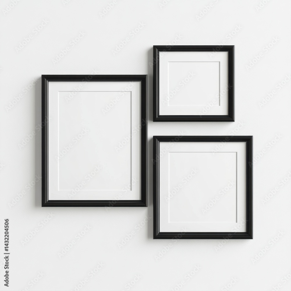 Black Frames on White Wall for Minimalist Art Display Decoration