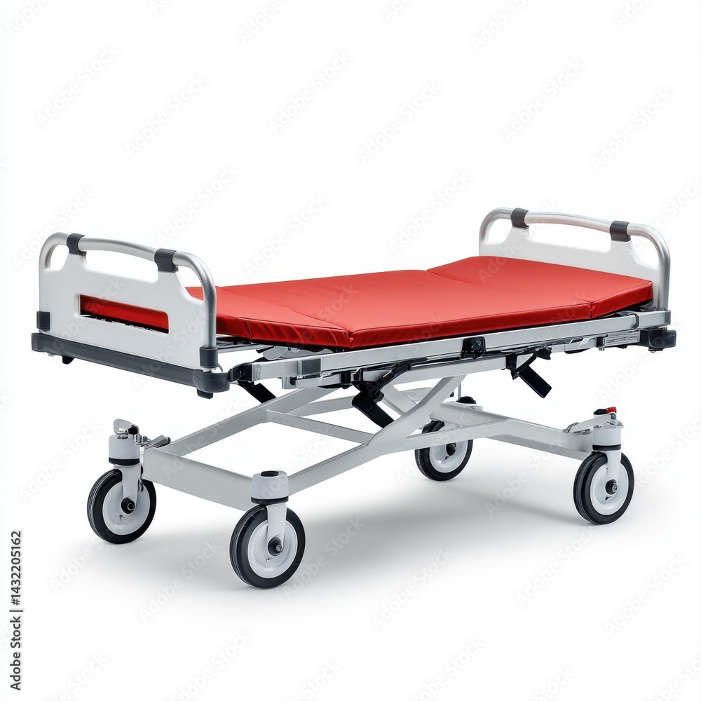 Modern Hospital Stretching Bed with Bright Red Mattress Ready for Use