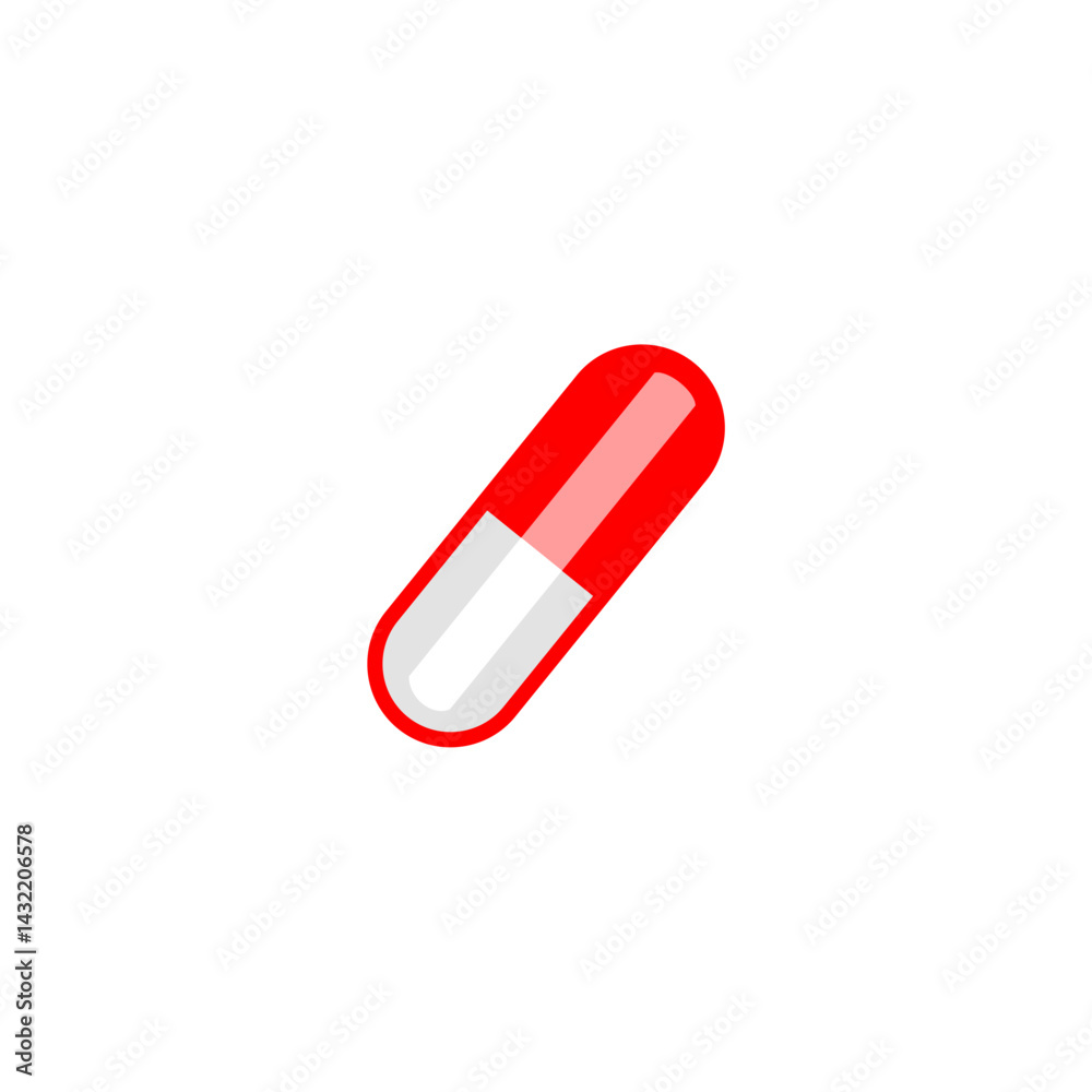 Red and white capsule on a plain background indicating medication use in healthcare settings