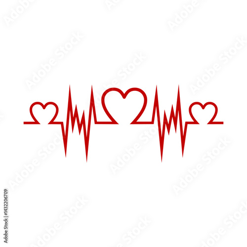 Obraz na płótnie Heart rate pattern with heart symbols in red representing health and vitality in a minimalist design w salonie