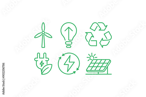 Eco Energy Icon Set – Renewable Energy, Sustainability, and Green Power Vector Design