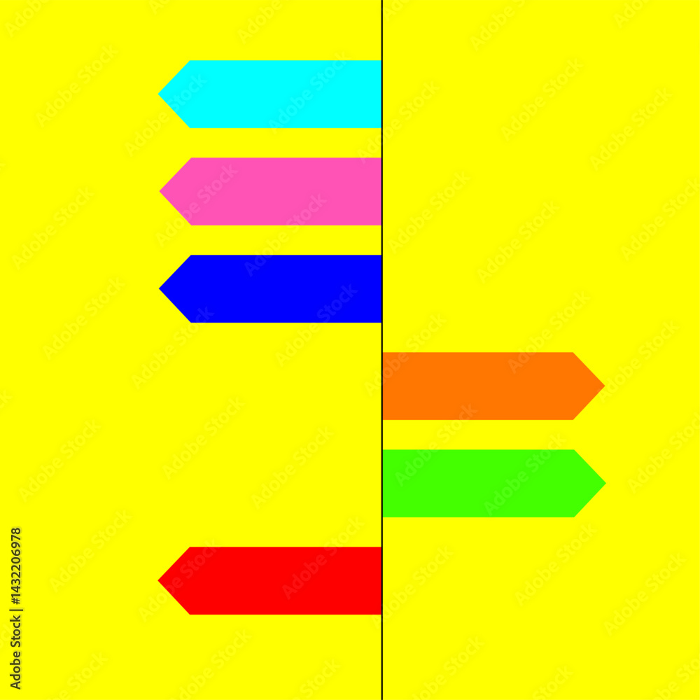 Colorful directional arrows displayed on a bright yellow background create a vibrant visual guide for navigation or instruction