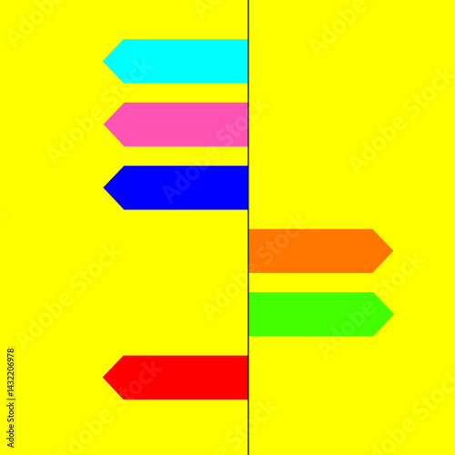 Obraz na płótnie Colorful directional arrows displayed on a bright yellow background create a vibrant visual guide for navigation or instruction w salonie