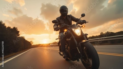 Wallpaper Mural Rider on Motorcycle Against Sunset Sky on Open Road Torontodigital.ca