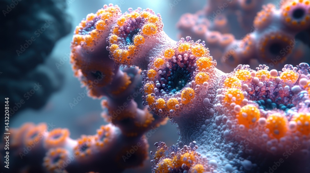 Microscopic Abstract Coral Reef: A Digital Art Exploration of Cellular Structures Microscopic Abstract Coral Reef: A Digital Art Exploration of Cellular Structures