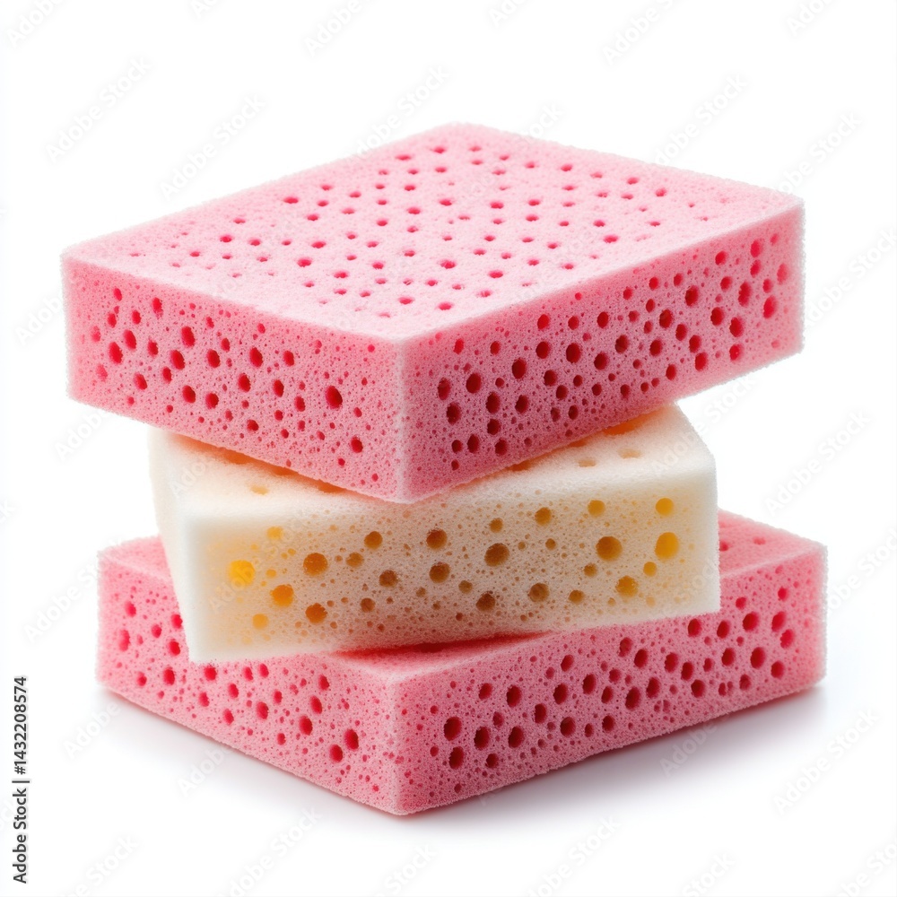 Colorful kitchen sponges stacked for cleaning and home use