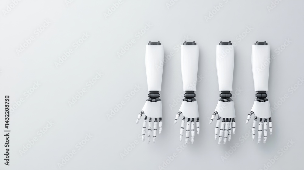 Futuristic Robotic Hands Displayed Together on Minimalist Background