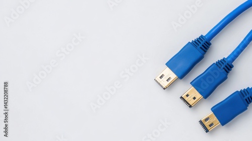 Obraz na płótnie Blue USB Cables on a Light Background for Technology Concepts w salonie
