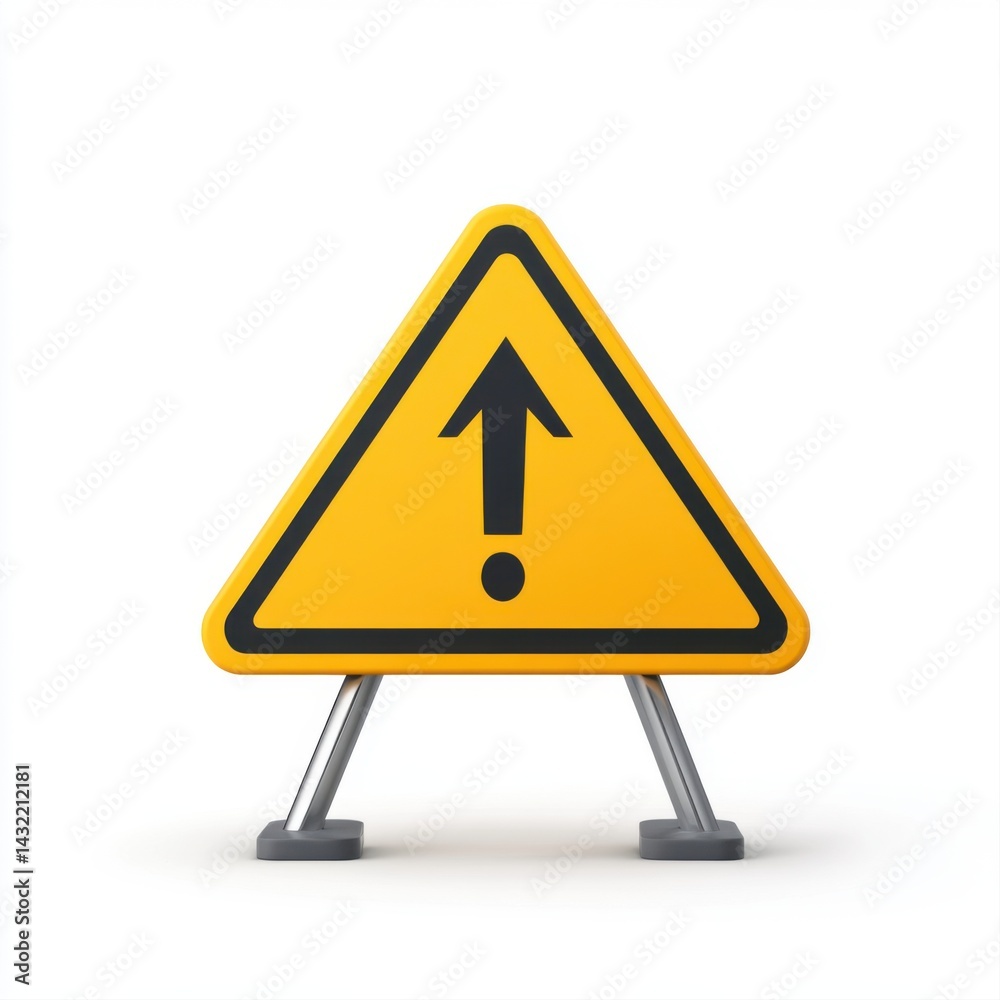 Caution Sign with Up Arrow Indicating Caution in Bright Yellow Color