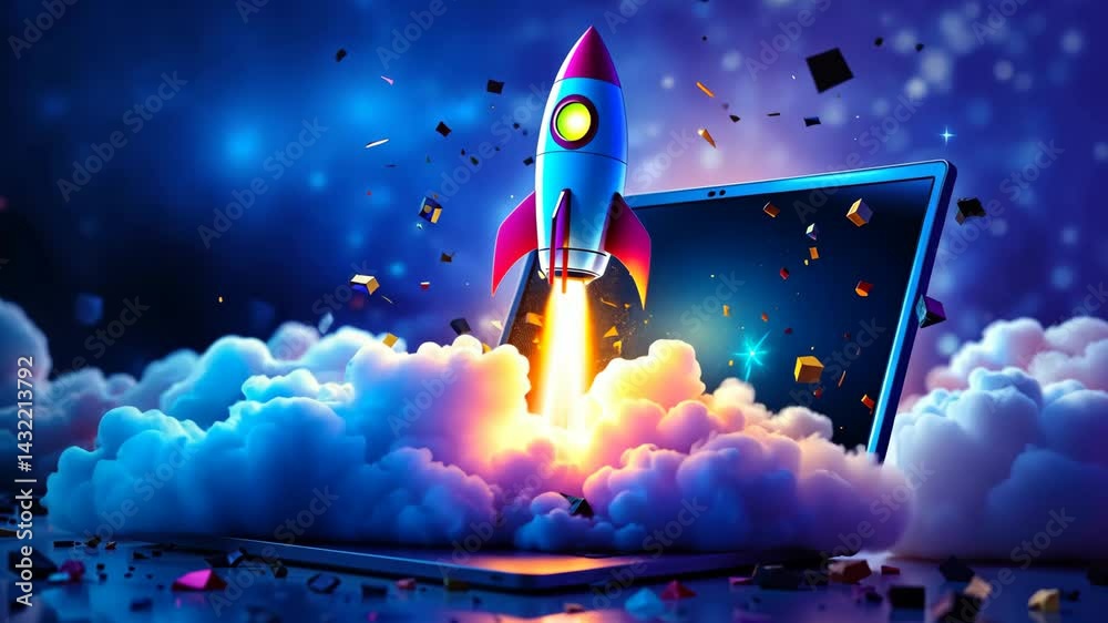 Laptop with rocket launch concept