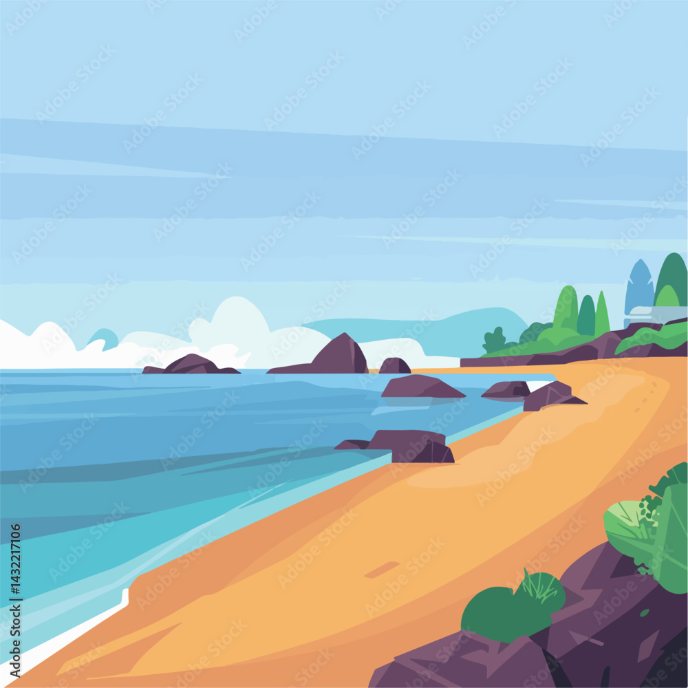 Fototapeta premium Sea beach vector illustration 