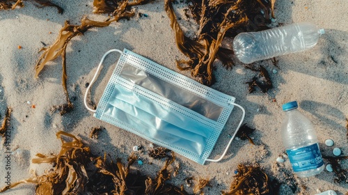 Beach Pollution Mask and Plastic Debris