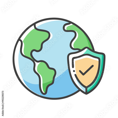 earth with shield icon, earth with shield vector illustration-simple illustration of earth with shield, perfect for earth with shield logos and icons