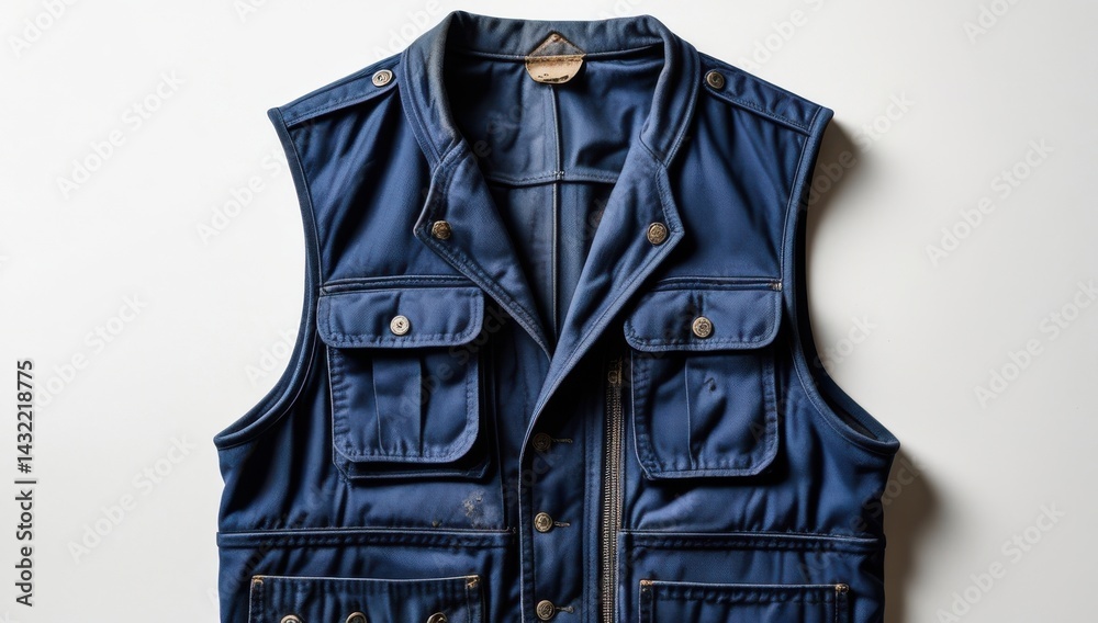 Naklejka premium Stylish Blue Utility Vest with Multiple Pockets - Fashion Apparel