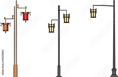 sketch vector illustration design lantern garden field old classic vintage ethnic traditional chinese  