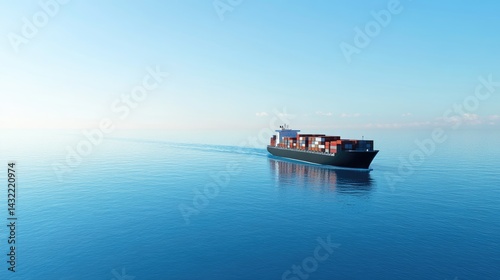 Wallpaper Mural Freighter crossing ocean horizon with neatly stacked containers, blue water below Torontodigital.ca