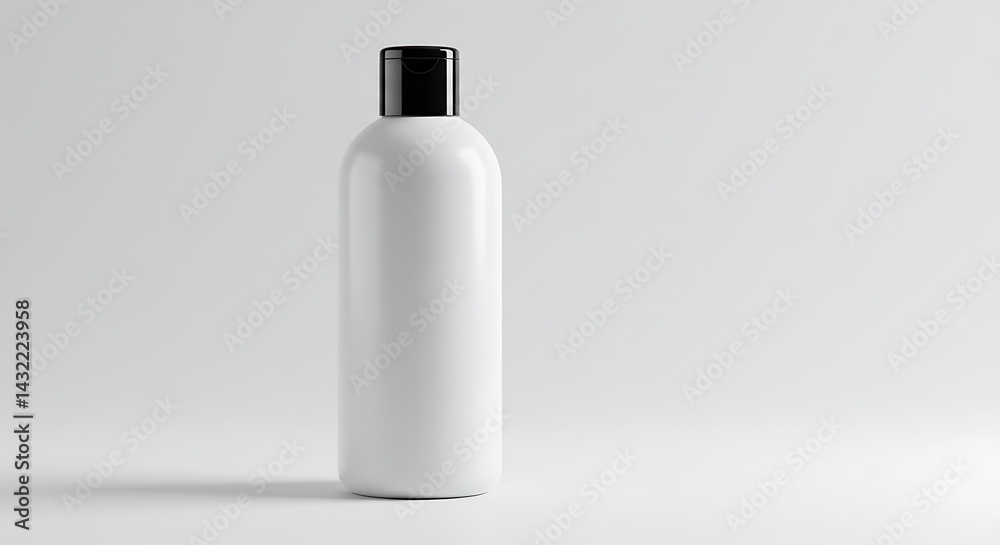 White Bottle with Black Cap on Neutral Background White Bottle with Black Cap on Neutral Background