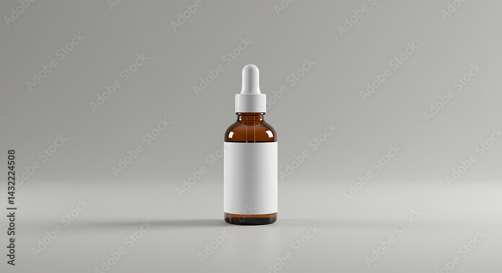 Dropper Bottle with Blank Label on Gray Background Dropper Bottle with Blank Label on Gray Background