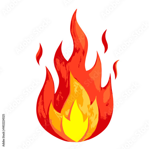 Vibrant Hand-Painted Flame Illustration, Fiery Orange and Yellow Hues