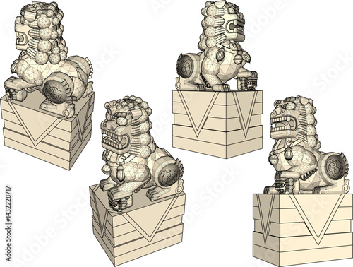 sketch vector illustration design statue pot ornamental plant classic vintage ethnic traditional chinese 