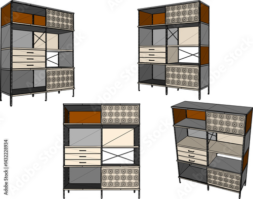 sketch vector illustration design wardrobe shelf furniture storage cupboard modern minimalist