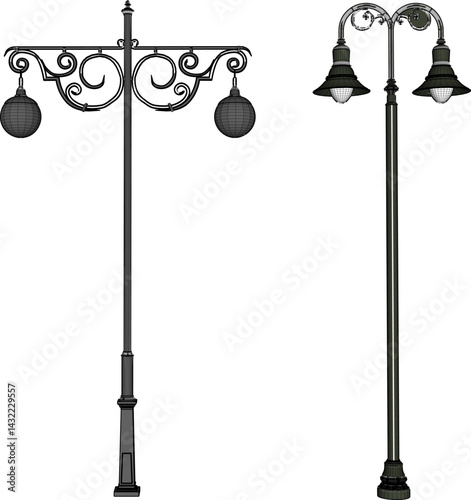 sketch vector illustration silhouette design classic vintage city park lamp ethnic europe  