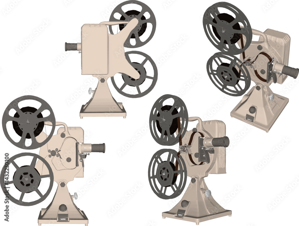 Obraz premium sketch vector illustration silhouette design old classic vintage projector camera old-time cinema building