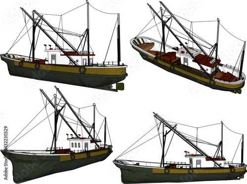 vector sketch illustration design fishing boat for fishermen looking for fish in the sea