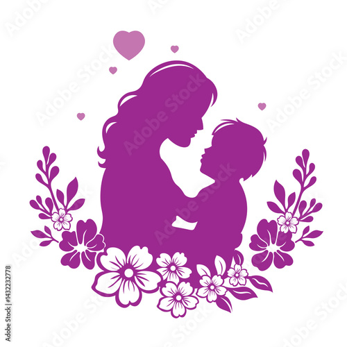 Best Mom Ever - Mother and Child Silhouette with Floral Design – Perfect for Greeting Cards, T-Shirts, and Commercial Prints
