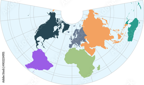 World vector map with continent boundaries and graticules (Albers eqa projection, PPT-compatible, pre-colored & fully editable)