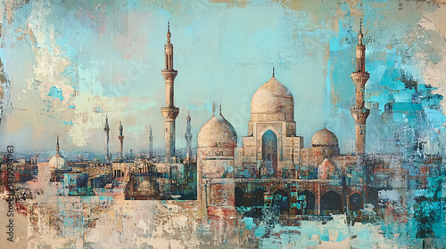 Exotic Indian Mosque Architecture: Vibrant Cultural Landmark with Intricate Minarets and Dome - Architecture, Landscape, and Heritage Photography