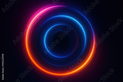 Vibrant neon circles glowing in dark background