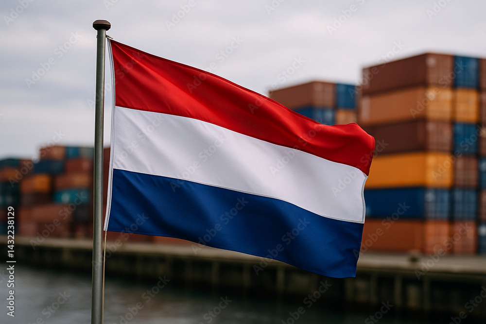 Flag at Shipping Port Flag at Shipping Port