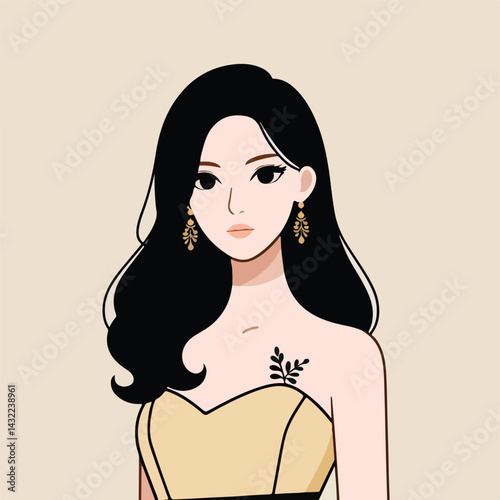 vector image of woman wearing beautiful dress