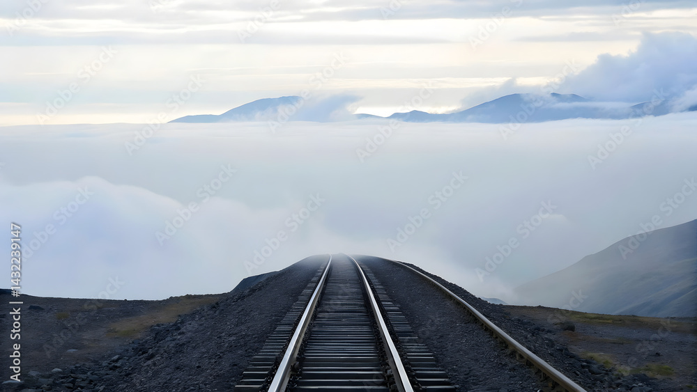 Tracks winding into the clouds