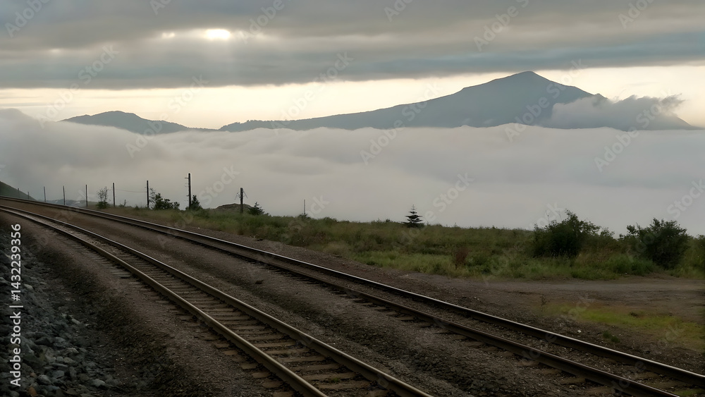 Tracks winding into the clouds