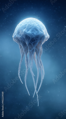 Glowing UFO spaceship floating in a dark space scene  
