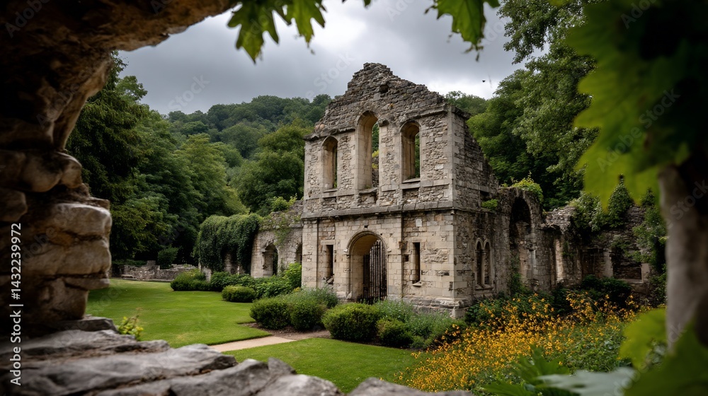 Ancient ruins nestled in a lush valley Ancient ruins nestled in a lush valley